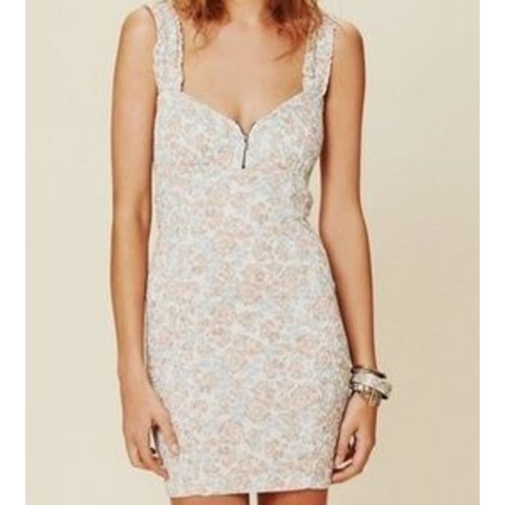 Free People Intimates RARE Floral Smocked Cotton Sweetheart Zip Neckline Dress
